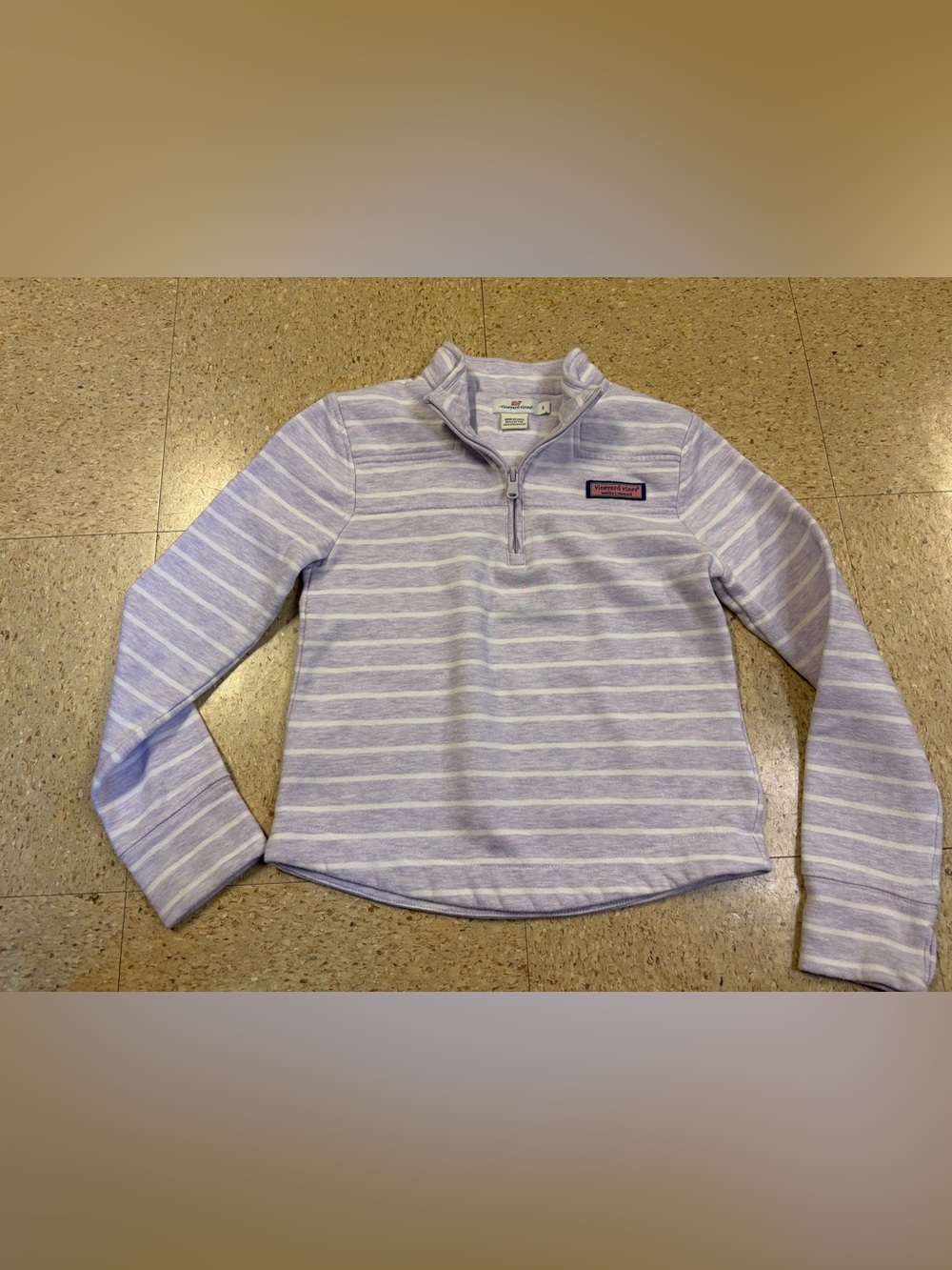 Vineyard Vines Girls Purple Lilac Striped 1/4 Zip Pullover Logo Sweater Small
